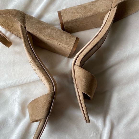 Sam Edelman Suede Block Heel Sandals | Size 7.5W | Nude Suede - Picture 9 of 10